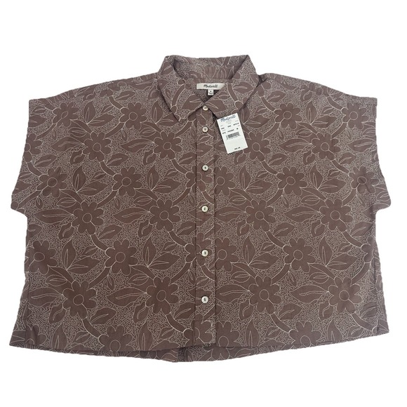 Madewell Women's Blouse Cropped Dolman Short Sleeve Button Shirt Top Size M New - Picture 2 of 12